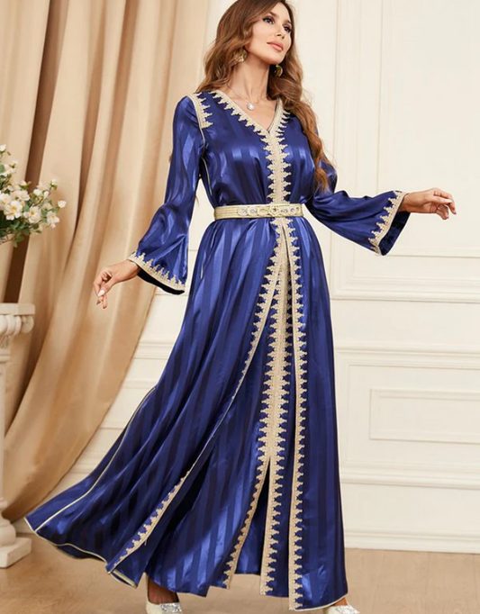 2-Piece Satin Moroccan Caftan Set – Perfect for Eid, Evening Parties, and Birthdays