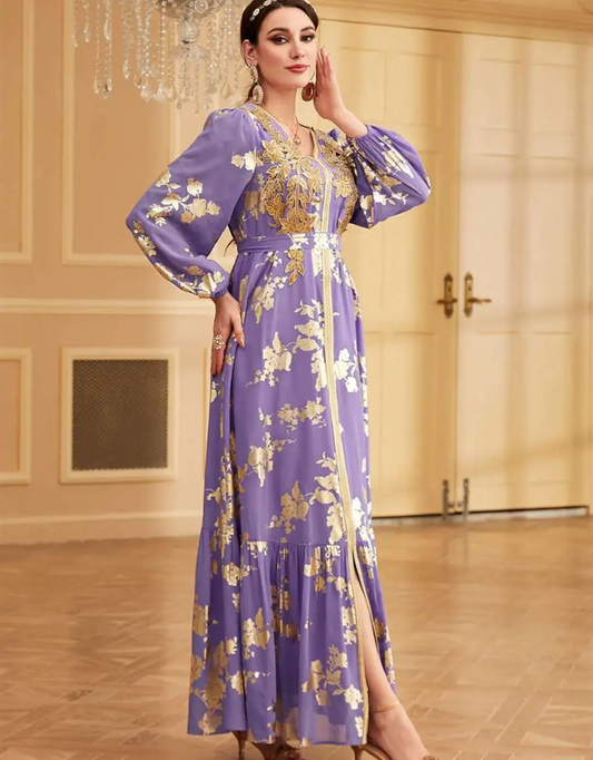 Purple Flowered Moroccan Caftan Dress