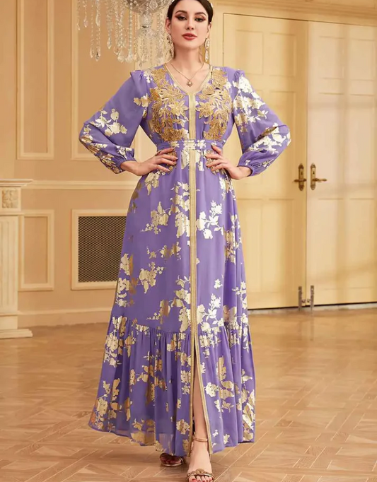 Purple Flowered Moroccan Caftan Dress